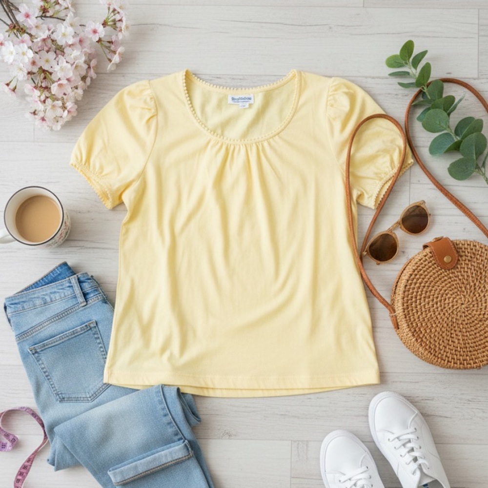 Basic Editions Yellow Short Sleeve Top 3X | Soft Casual Tee Blouse - Picture 2 of 11